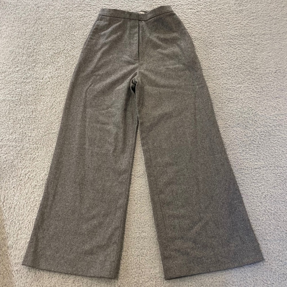 COS Wool Cashmere Wide Leg Pants Womens 2 Gray Herringbone Twill Tweed High Rise